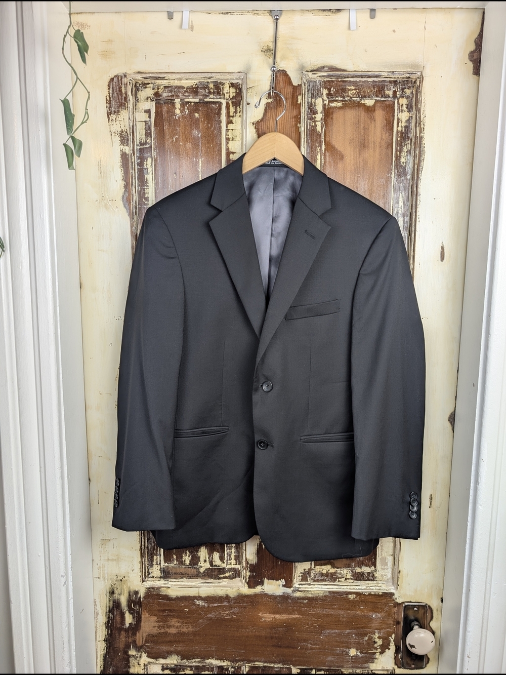 Kenneth Cole AWEARNESS Black Wool Blend Blazer 36 Short Minimalist Androgynous